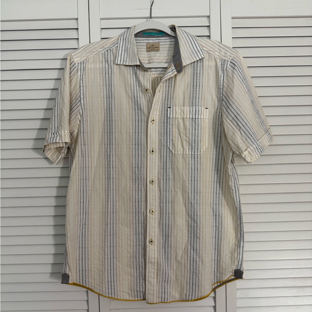 Tommy Bahama Striped Button Down Short Sleeve Shirt 100% Cotton Sz M